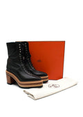 Hermes Black Leather Lace Up Platform Boots