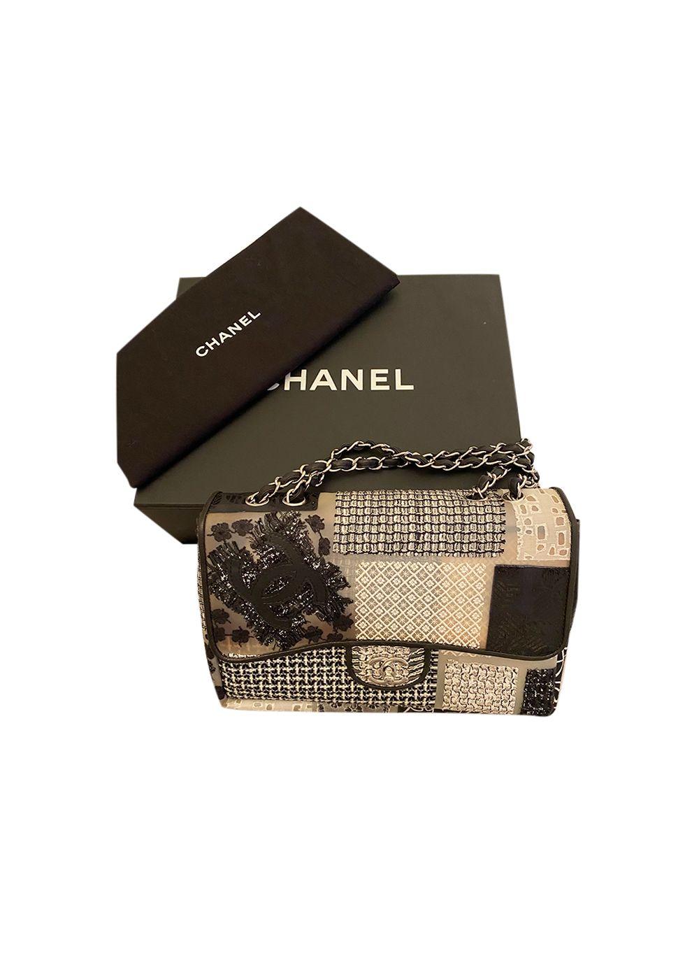 CC PVC Patchwork Embroidered Flap Bag