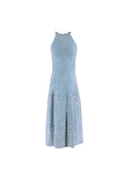 Blue Suede Sequin Embellished Sleeveless Dress