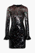 Valentino Black Sequinned Silk Chiffon Mini Dress