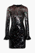 Valentino Black Sequinned Silk Chiffon Mini Dress
