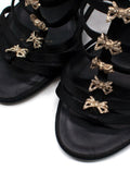 Chanel Black Satin Strappy Heels with Bow Detailing