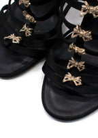 Chanel Black Satin Strappy Heels with Bow Detailing