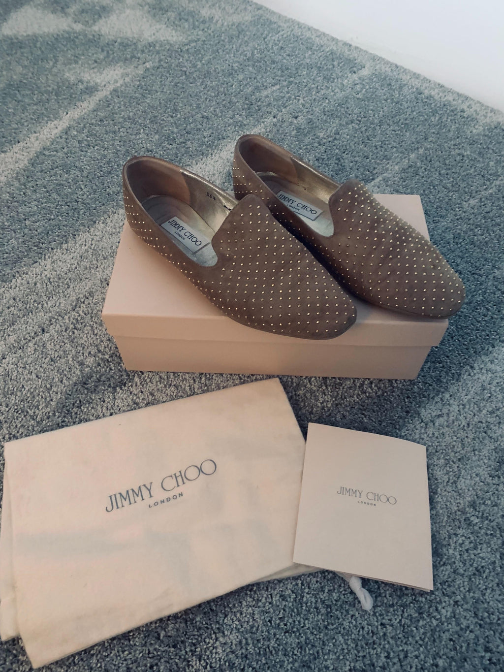 Taupe Studded Suede Loafers