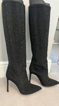 Holly crystal-embellished suede knee boots