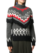 intarsia patterned fringed jumper