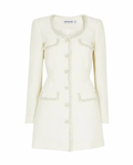 Self Portrait Cream Tweed Faux Pearl Embellished Mini Dress