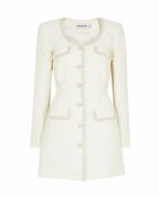 Self Portrait Cream Tweed Faux Pearl Embellished Mini Dress