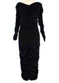 Khaite Black Ruched V-Neck Midi Dress