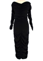 Khaite Black Ruched V-Neck Midi Dress