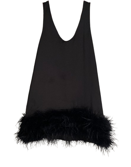 Nadine Merabi Feather Trimmed Black Mini Dress