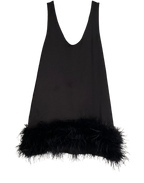 Nadine Merabi Feather Trimmed Black Mini Dress