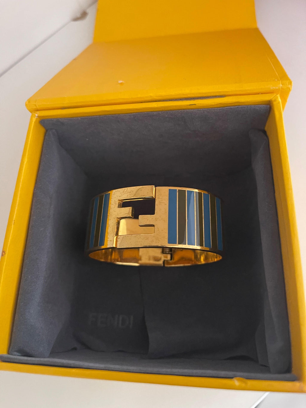 Purple & blue striped enamel & gold-tone metal FF bangle