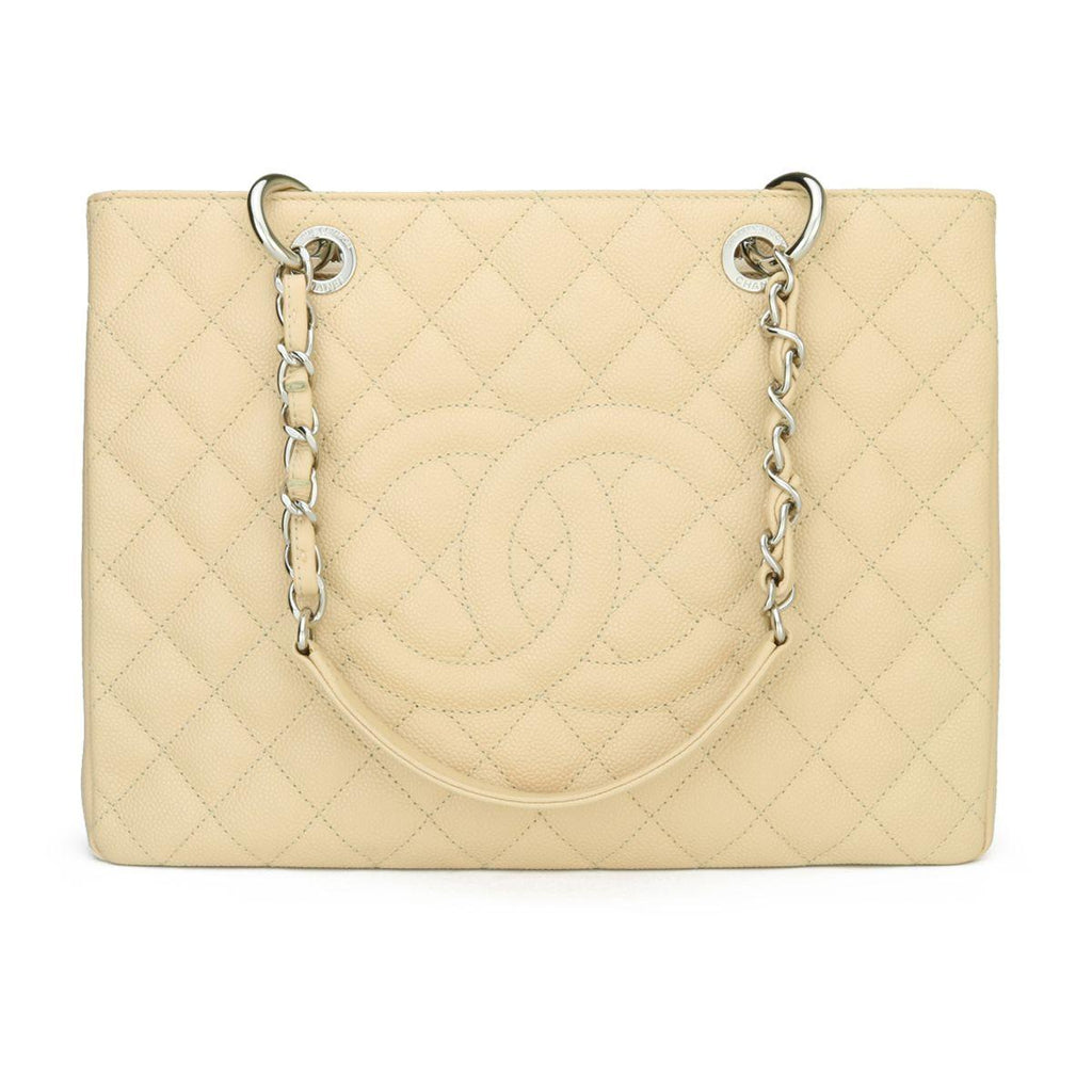 Beige Caviar Grand Shopping Tote (GST) with Silver Hardware