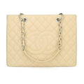 Beige Caviar Grand Shopping Tote (GST) with Silver Hardware