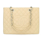 Beige Caviar Grand Shopping Tote (GST) with Silver Hardware
