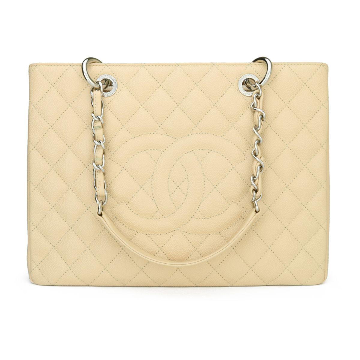 Beige Caviar Grand Shopping Tote (GST) with Silver Hardware