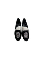 Black patent sequin skull loafers