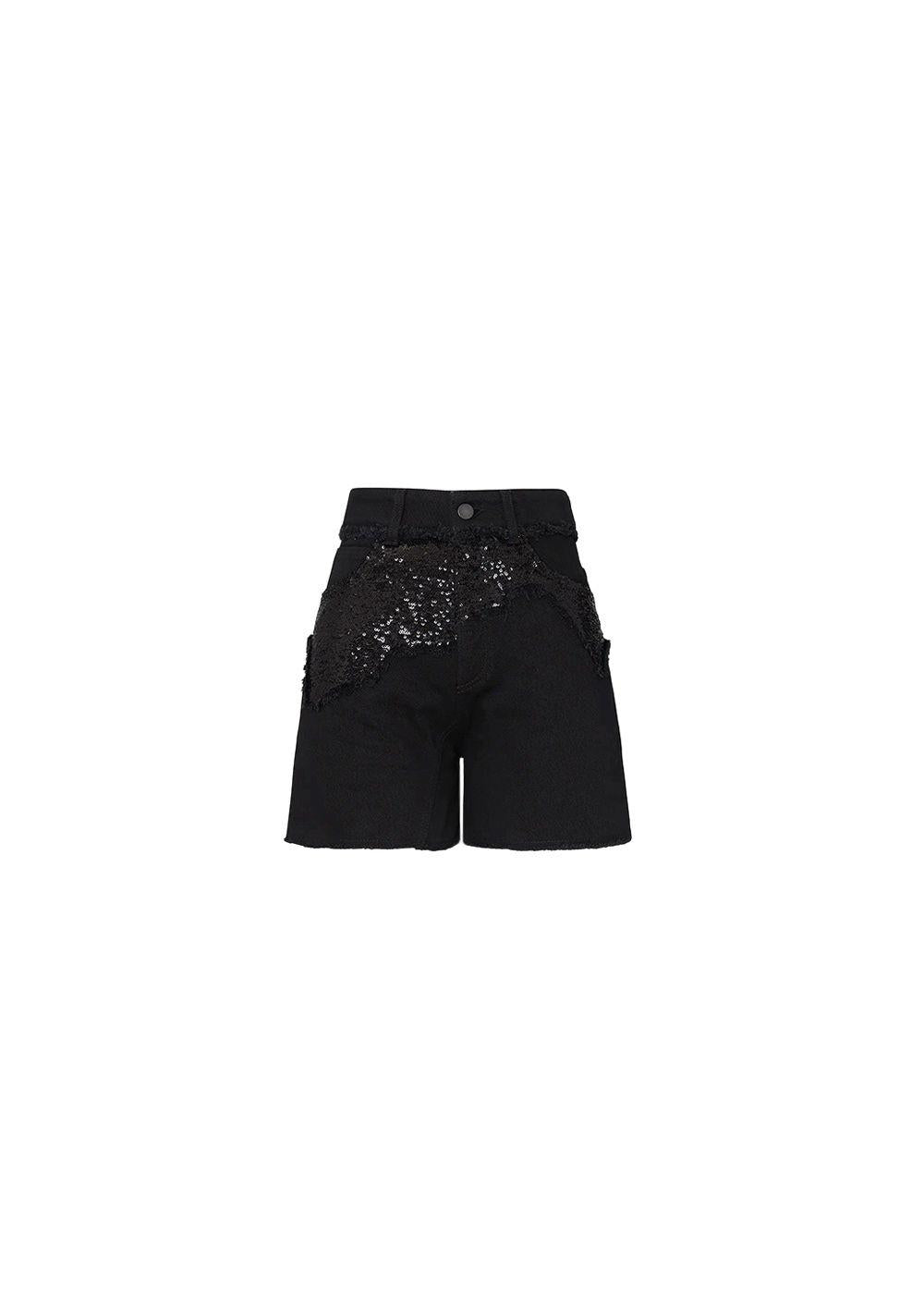 black sequin denim shorts