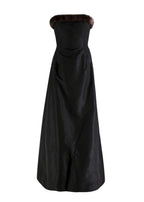 Oscar de la Renta Black Nylon Strapless Gown with Mink Trim