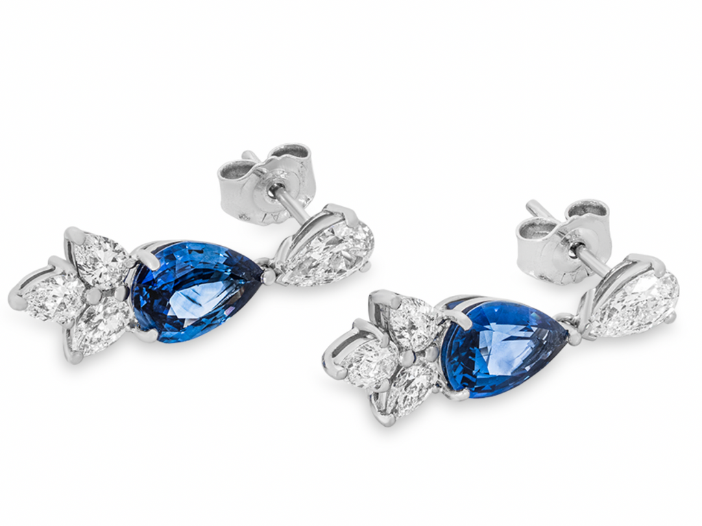 Platinum Set Pear-cut Sapphire & Diamond Drop Earrings