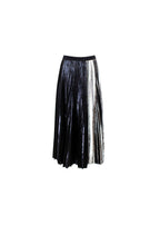 Black & Silver Coated Pleated Midi Skirt