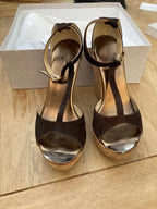 Brown suede & cork wedge heeled sandals