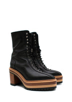 Hermes Black Leather Lace Up Platform Boots