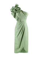 Persian Opulence Green Cotton Ruffled Dress