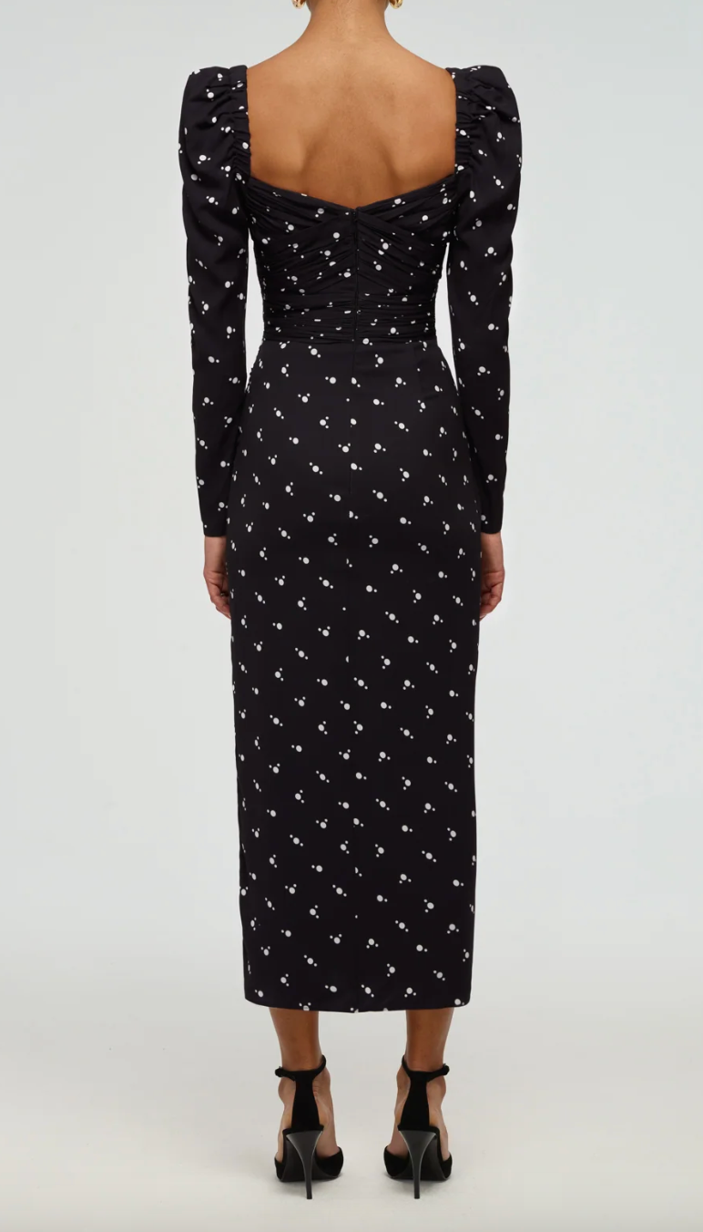 Self Portrait Black Polka Dot Midi Dress