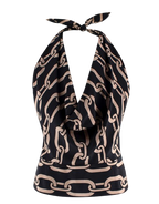 Nili Lotan Black Agathe Chain Print Silk Halterneck Top