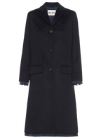 Miu Miu Black Single Breasted Longline Coat with Logo Detail