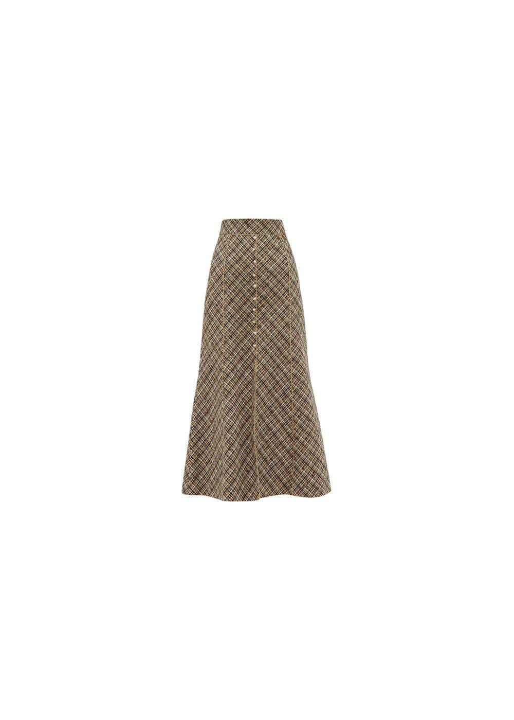 multicolour tweed  A line button-through midi skirt