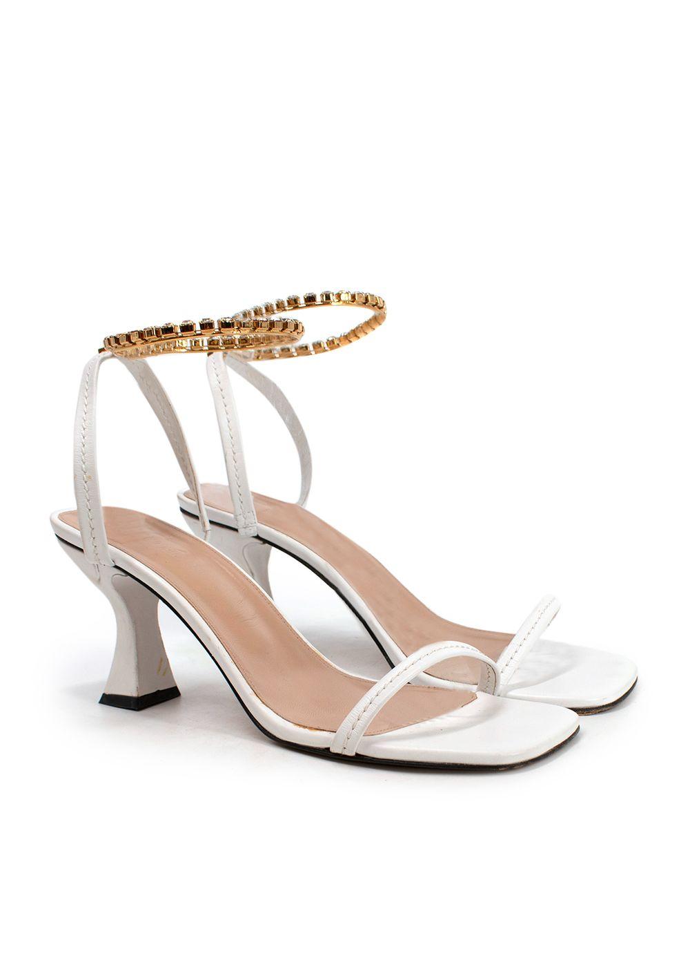 JW Anderson White Crystal Embellished Square Toe Leather Mules