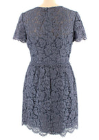 Valentino Steel Blue Floral Lace Dress