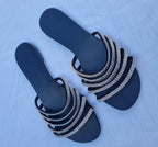 Black Crystal Embellished Flat Sandals