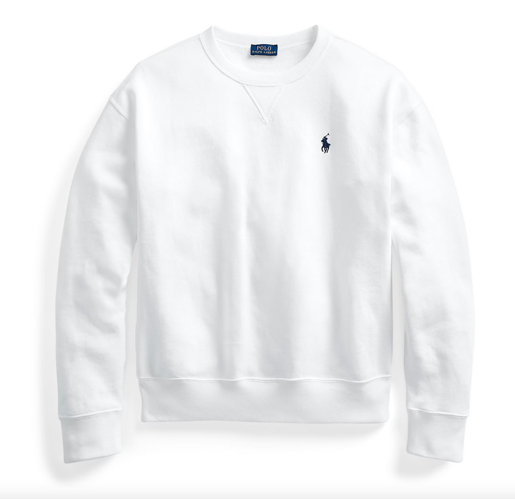 Polo Ralph Lauren White Fleece Crew Sweater