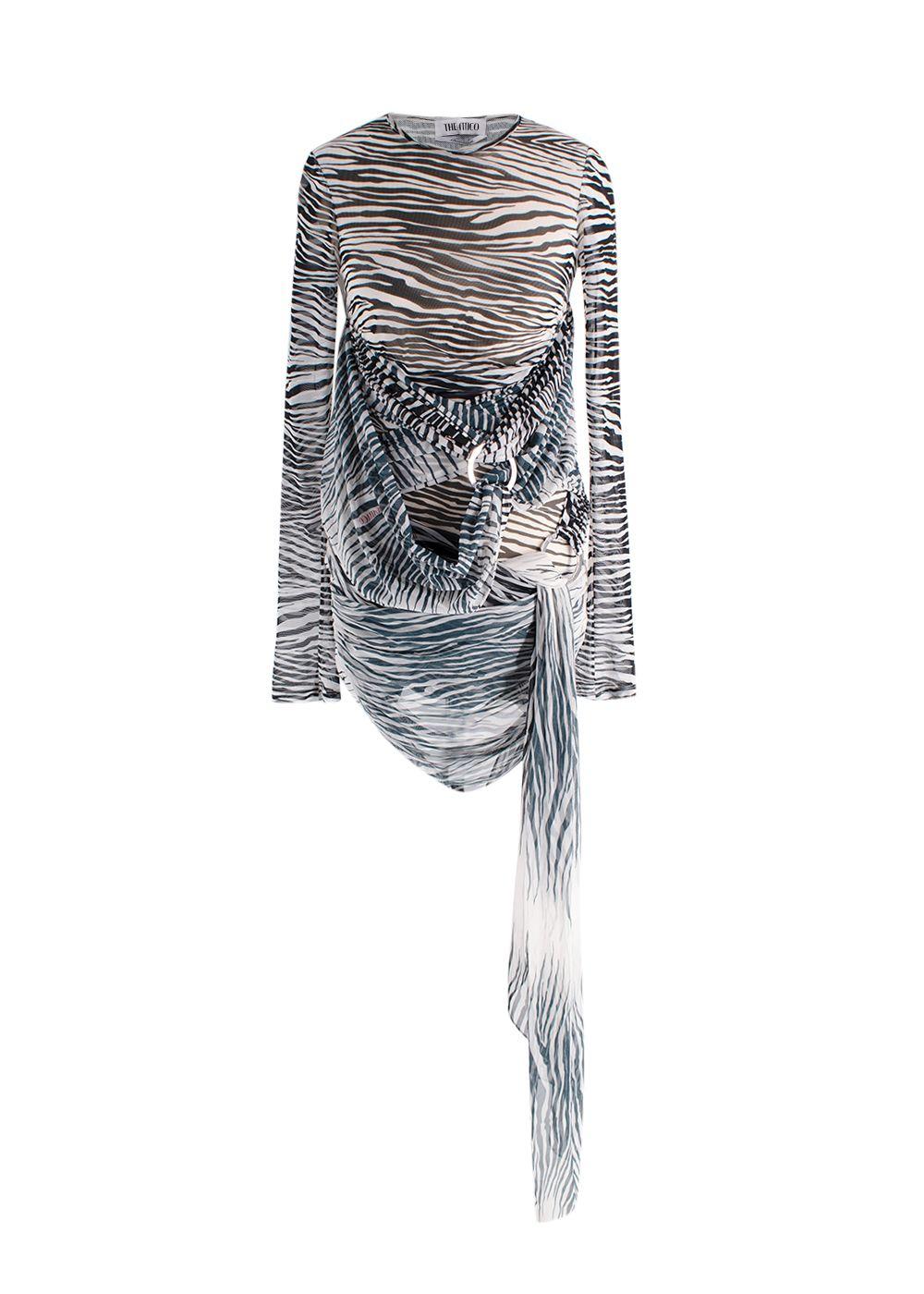 The Attico Zebra Print Mesh Mini Dress
