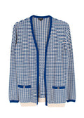 Chanel Blue and White Cotton Blend Tweed Open Cardigan