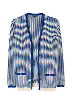 Chanel Blue and White Cotton Blend Tweed Open Cardigan