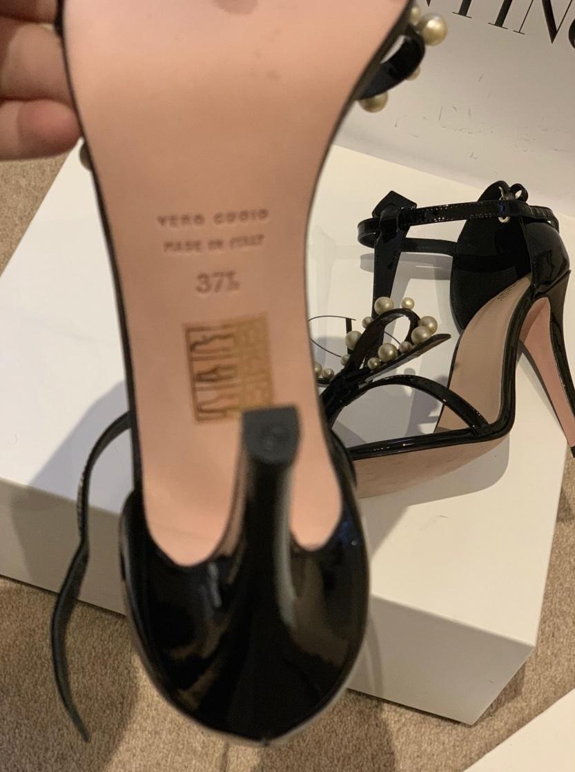 Red Valentino faux pearl embellished black sandals