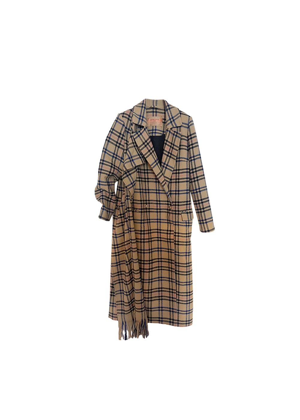 Check Wool Scarf Coat