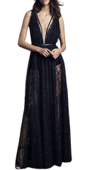 Black Sheer Lace Plunge Gown