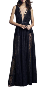Black Sheer Lace Plunge Gown