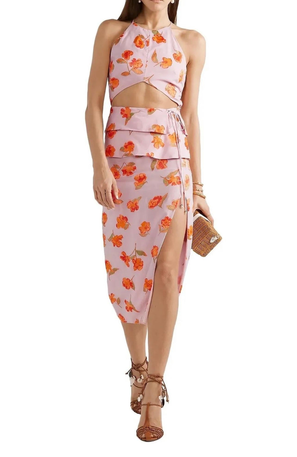 Pink Crepe Cut-Out Midi Dress