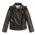 Simonetta Kid's Black Ruffled Leather Jacket