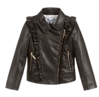 Simonetta Kid's Black Ruffled Leather Jacket