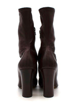burgundy stretch-leather heeled boots