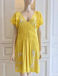 Gaetano Navarra Hand Embroidered Canary Yellow Beaded Dress