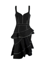 Alexander McQueen Black Denim Ruffled Asymmetric Midi Dress